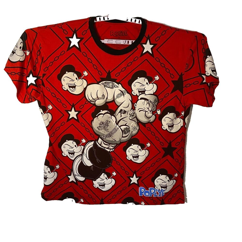 Popeye the Sailor All Over Graphic Short Sleeve T-Shirt Men's Size 3XL